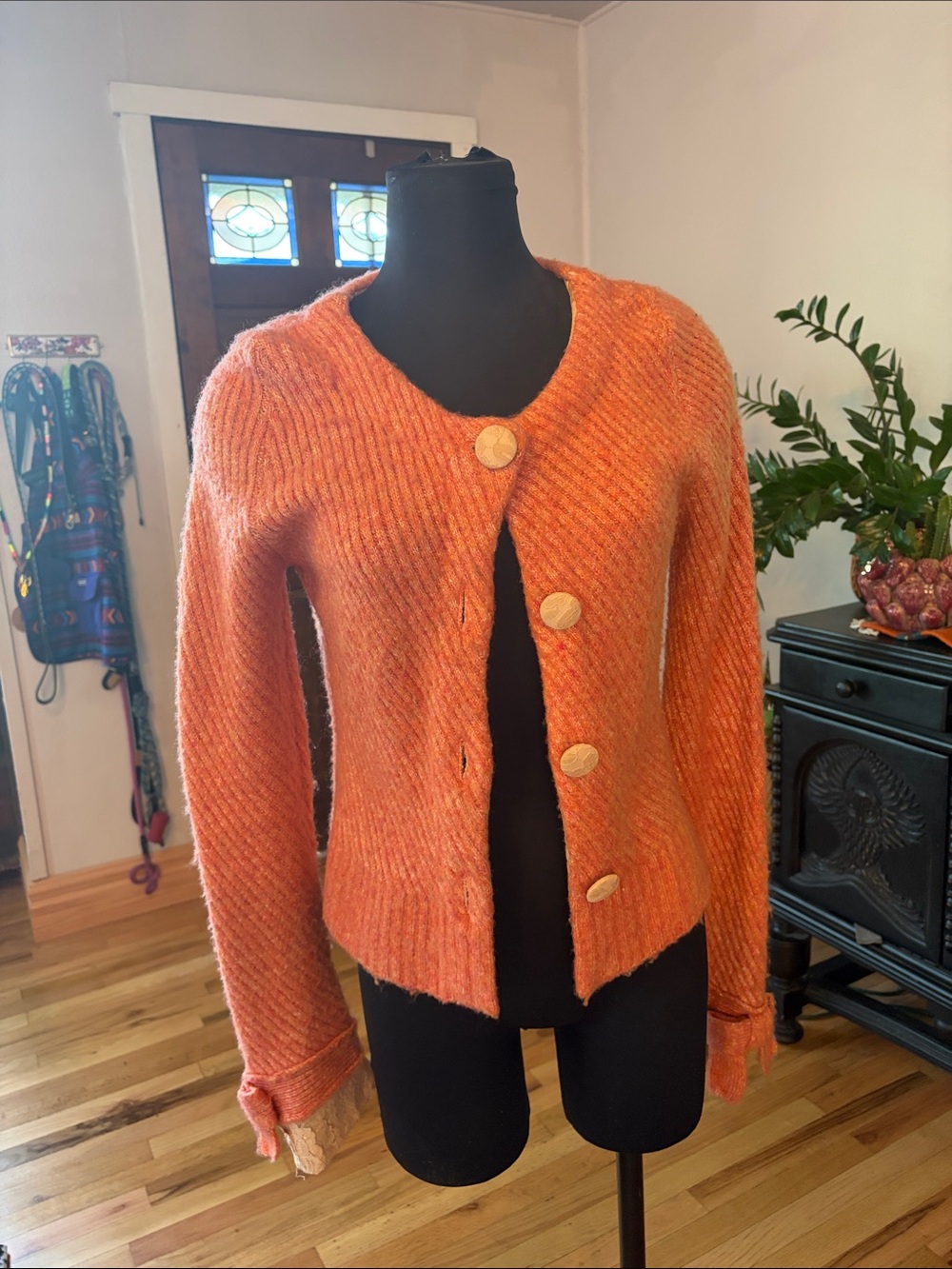 Moth Orange Textured Button-Front Cardigan